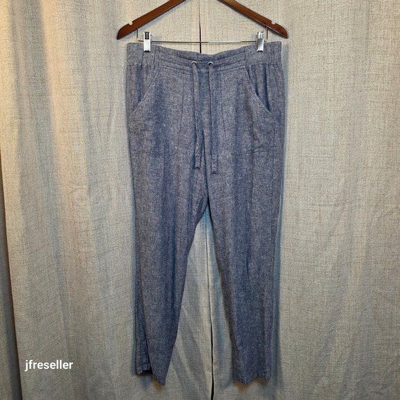 Van Heusen Pants - Van Heusen Womens Blue Linen Blend Drawstring Jogger Crop Pants Size 10 Casual